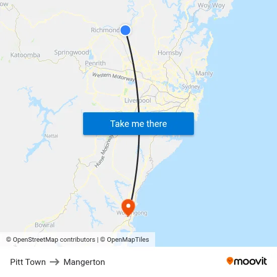 Pitt Town to Mangerton map