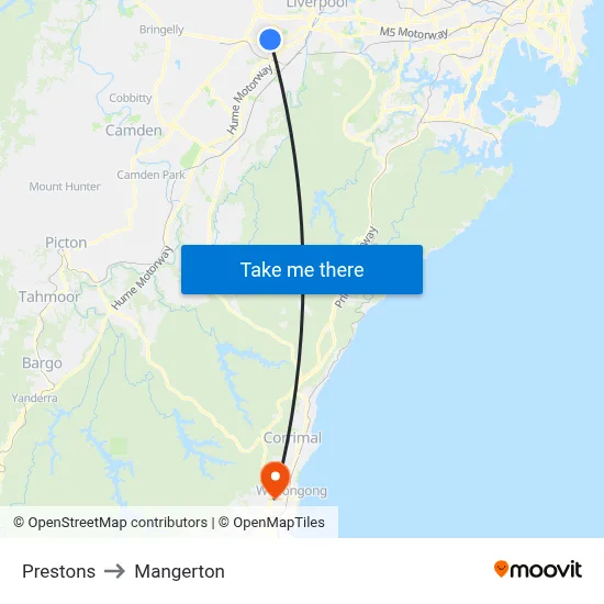 Prestons to Mangerton map