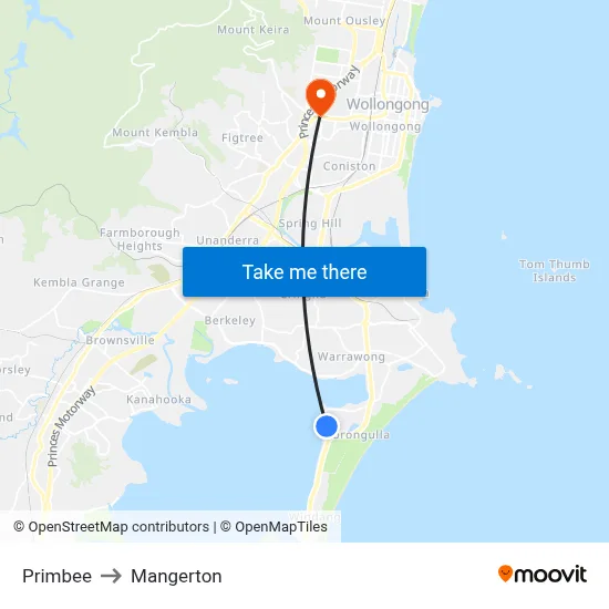 Primbee to Mangerton map