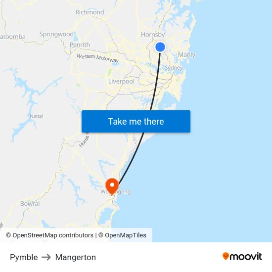 Pymble to Mangerton map