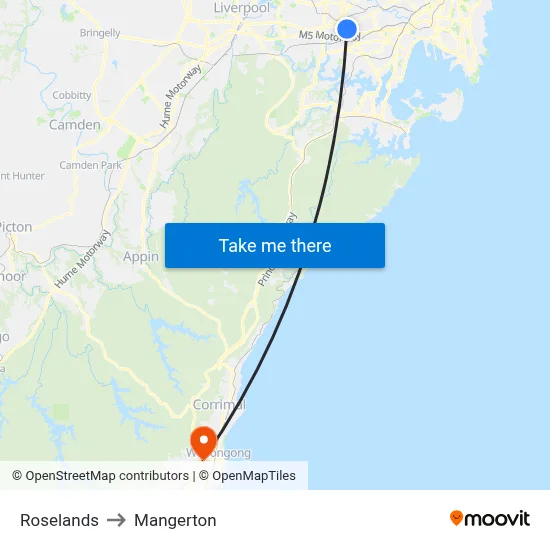 Roselands to Mangerton map