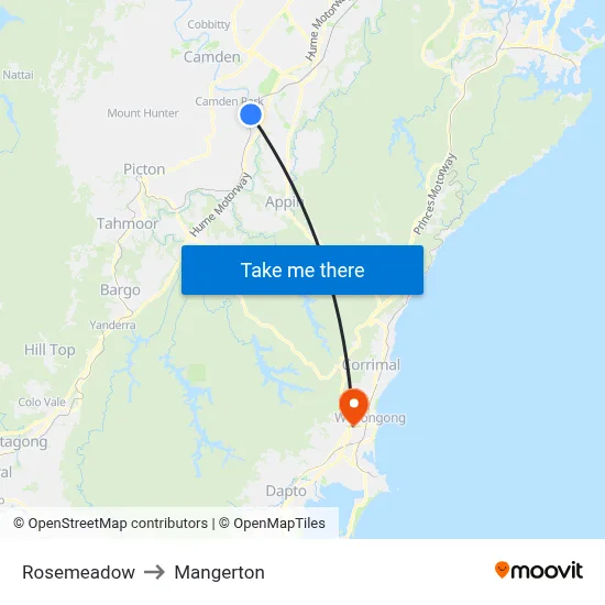 Rosemeadow to Mangerton map