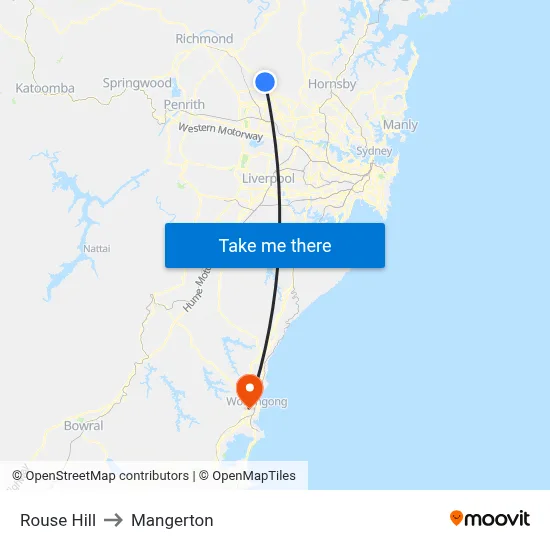 Rouse Hill to Mangerton map