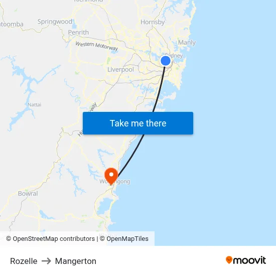 Rozelle to Mangerton map