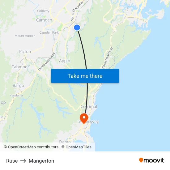 Ruse to Mangerton map