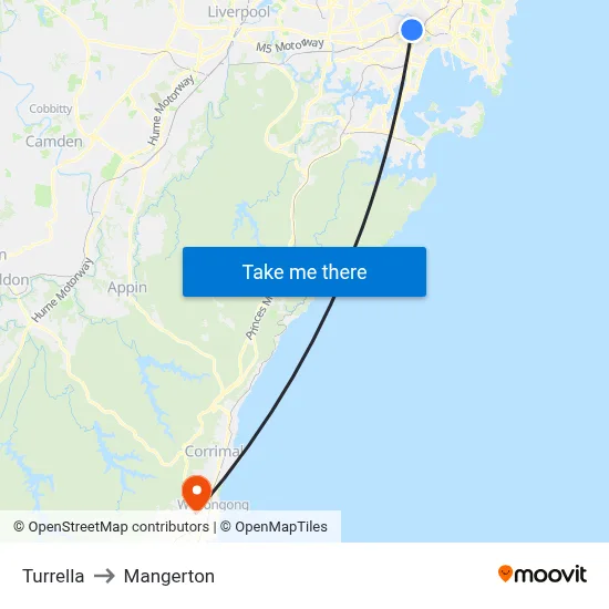 Turrella to Mangerton map