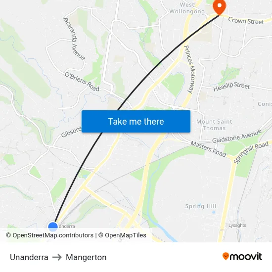 Unanderra to Mangerton map