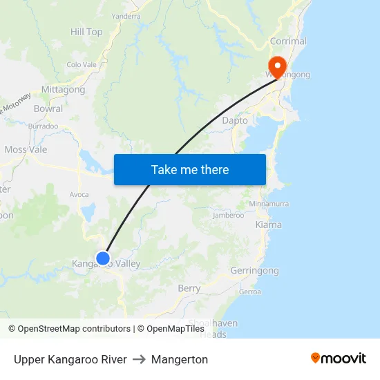 Upper Kangaroo River to Mangerton map