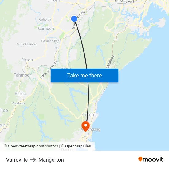 Varroville to Mangerton map