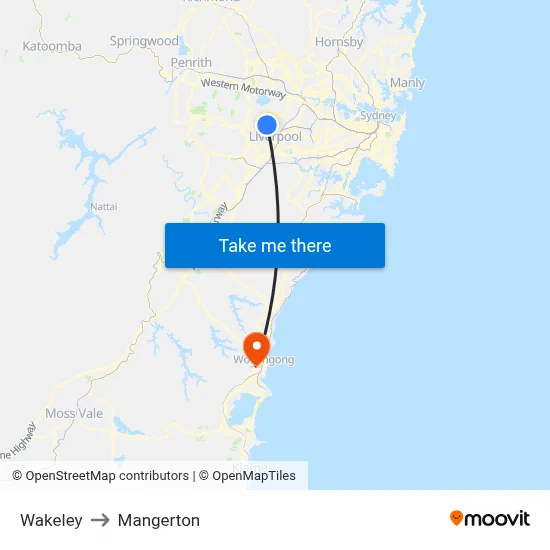 Wakeley to Mangerton map