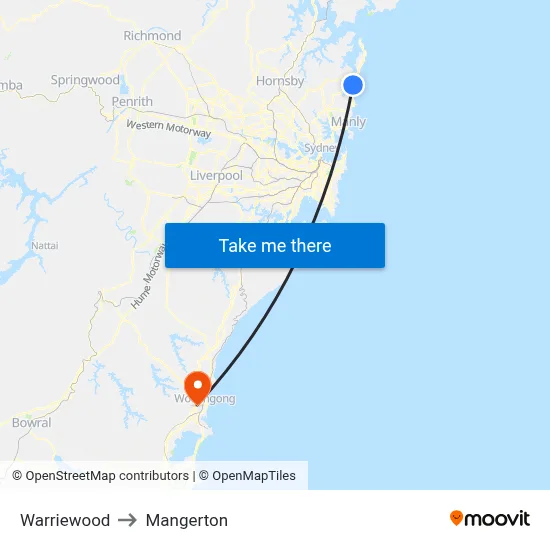 Warriewood to Mangerton map