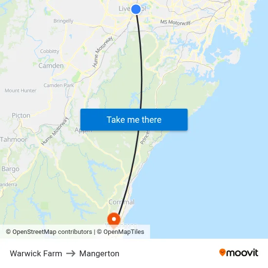 Warwick Farm to Mangerton map