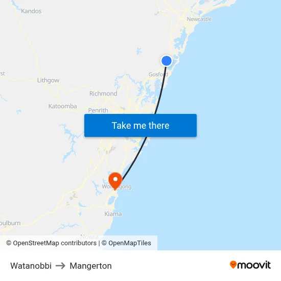 Watanobbi to Mangerton map