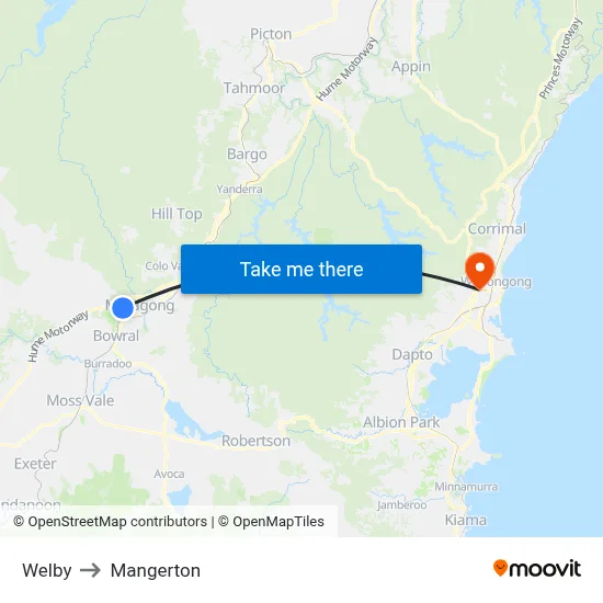 Welby to Mangerton map