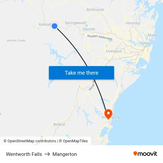 Wentworth Falls to Mangerton map