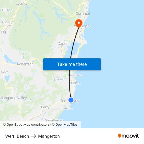 Werri Beach to Mangerton map