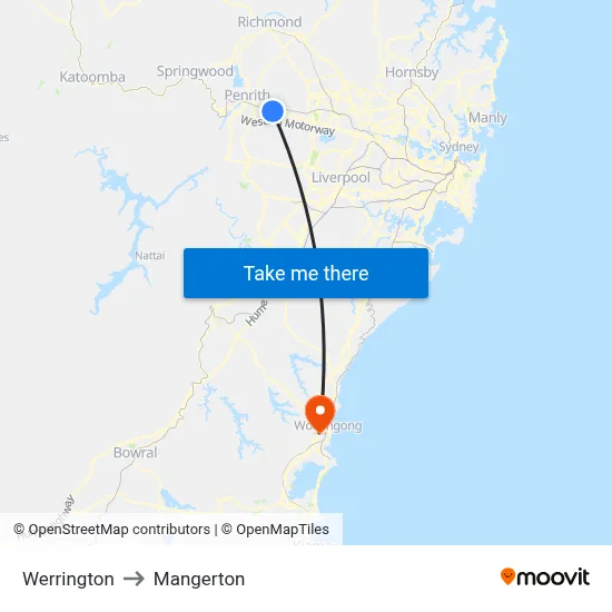 Werrington to Mangerton map