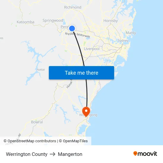 Werrington County to Mangerton map