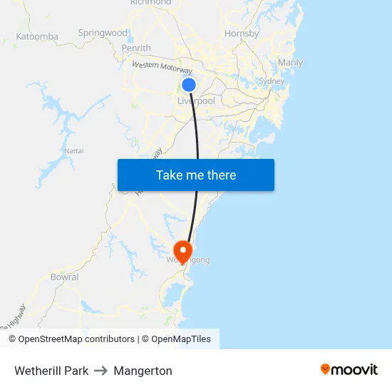 Wetherill Park to Mangerton map
