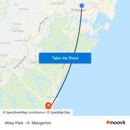 Wiley Park to Mangerton map
