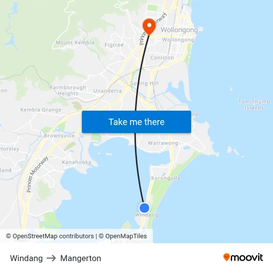 Windang to Mangerton map
