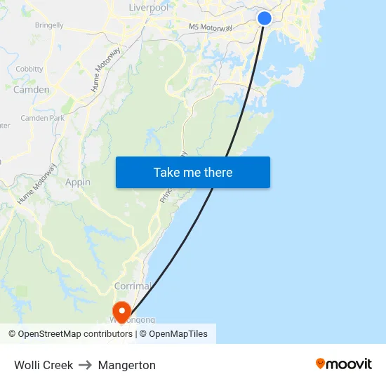 Wolli Creek to Mangerton map