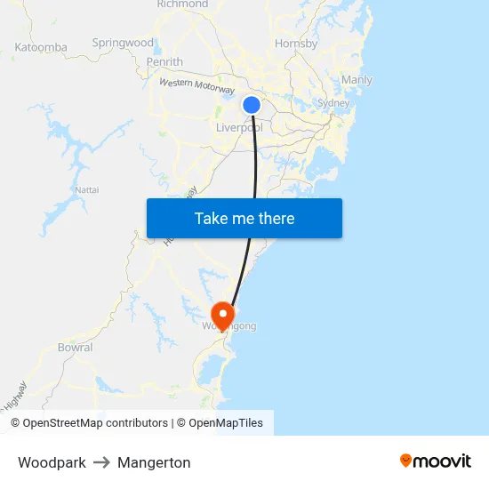 Woodpark to Mangerton map