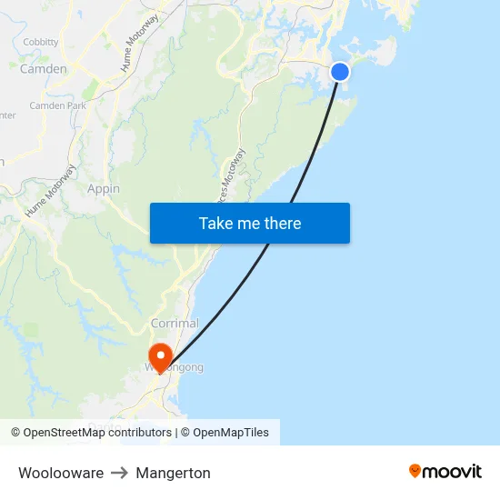 Woolooware to Mangerton map
