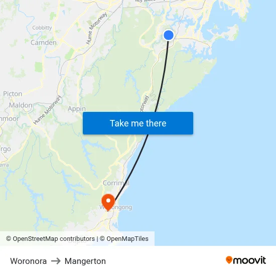 Woronora to Mangerton map