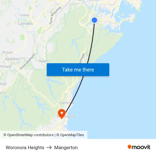 Woronora Heights to Mangerton map
