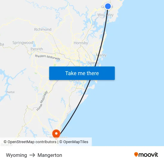 Wyoming to Mangerton map