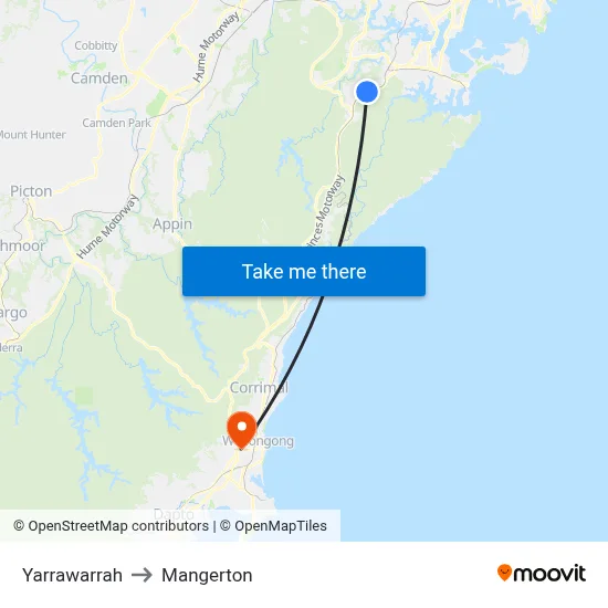 Yarrawarrah to Mangerton map