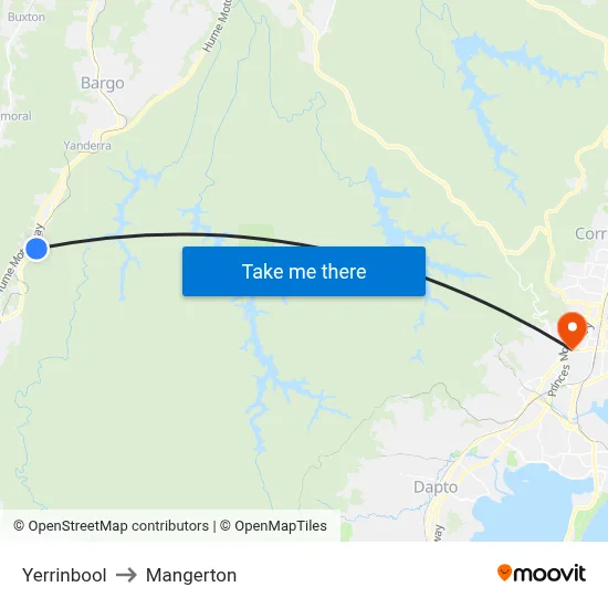Yerrinbool to Mangerton map