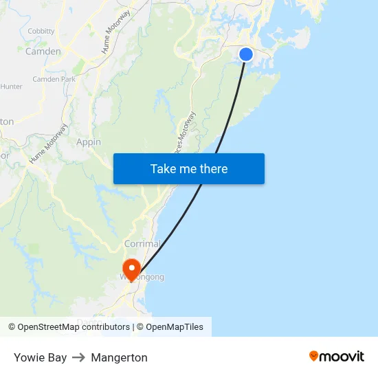 Yowie Bay to Mangerton map