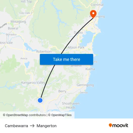 Cambewarra to Mangerton map