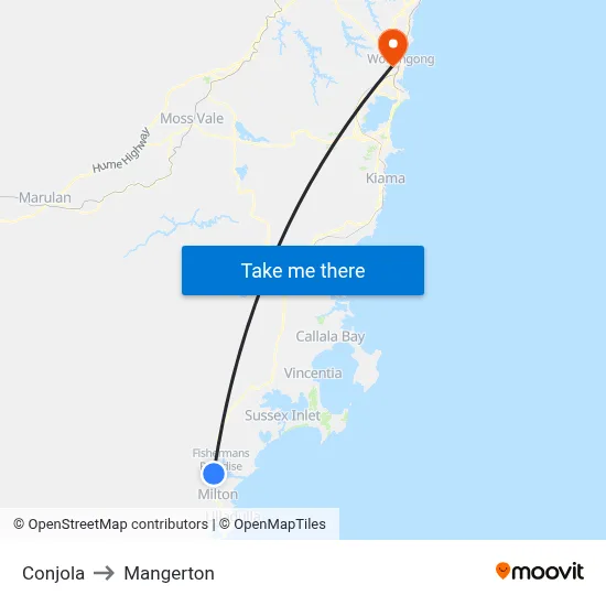 Conjola to Mangerton map