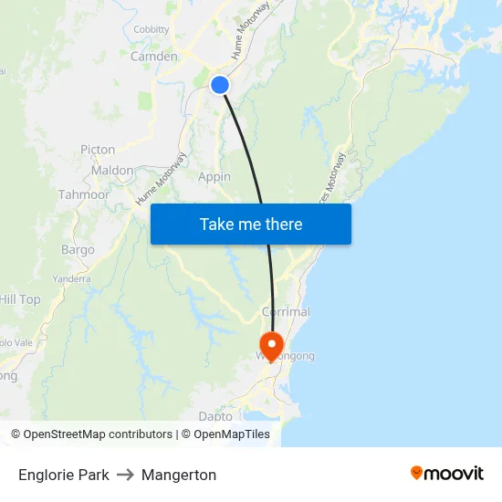 Englorie Park to Mangerton map