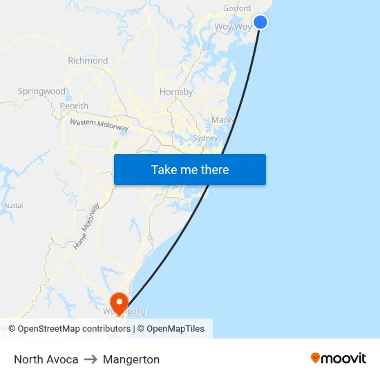 North Avoca to Mangerton map