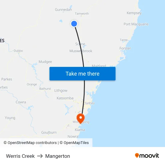 Werris Creek to Mangerton map