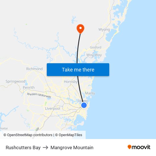 Rushcutters Bay to Mangrove Mountain map