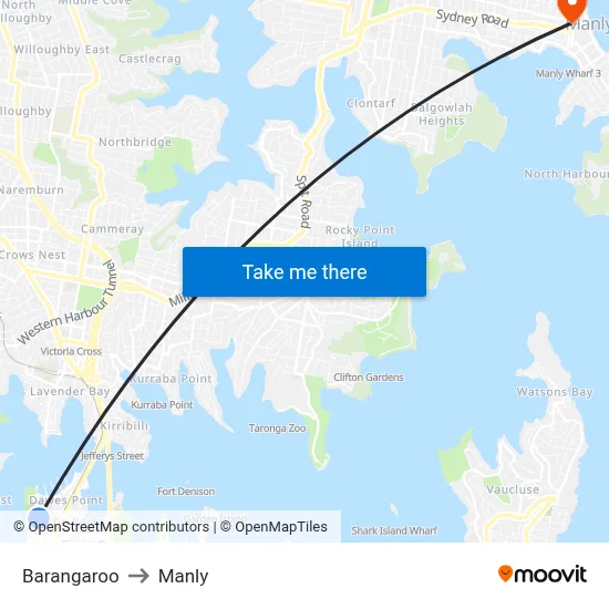 Barangaroo to Manly map