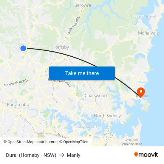 Dural (Hornsby - NSW) to Manly map