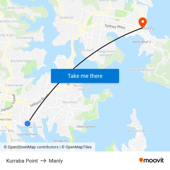 Kurraba Point to Manly map