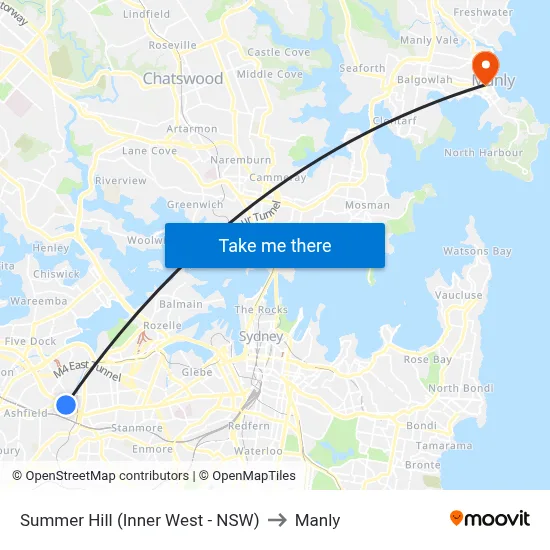 Summer Hill (Inner West - NSW) to Manly map