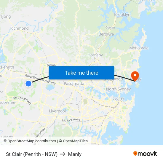 St Clair (Penrith - NSW) to Manly map