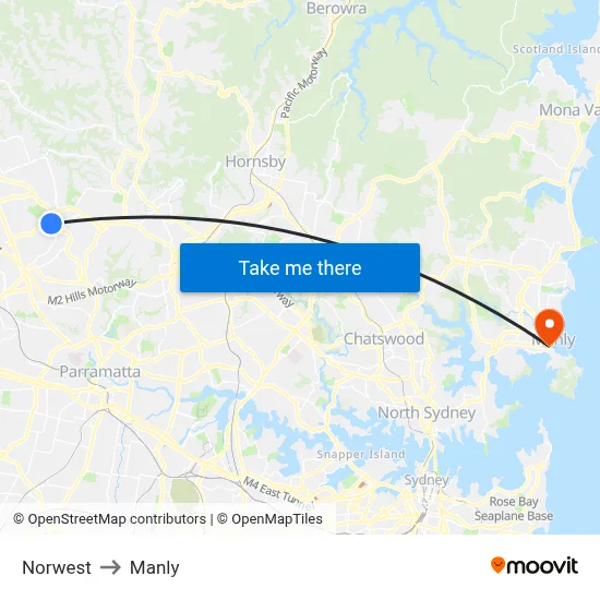 Norwest to Manly map