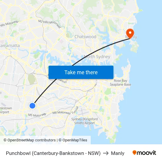Punchbowl (Canterbury-Bankstown - NSW) to Manly map