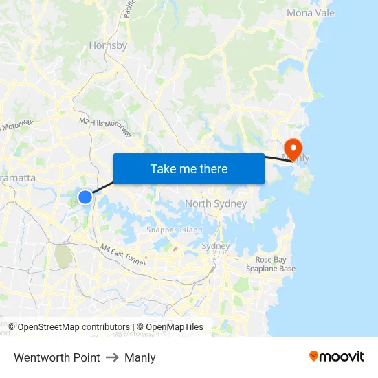 Wentworth Point to Manly map