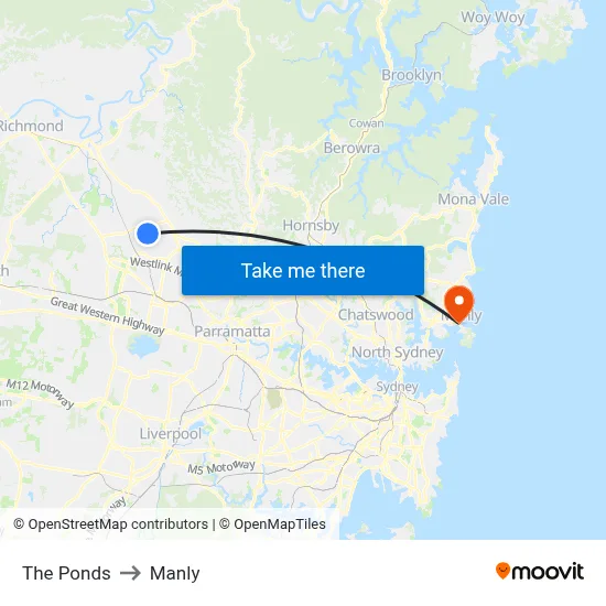 The Ponds to Manly map