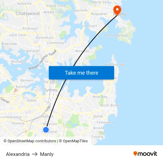 Alexandria to Manly map